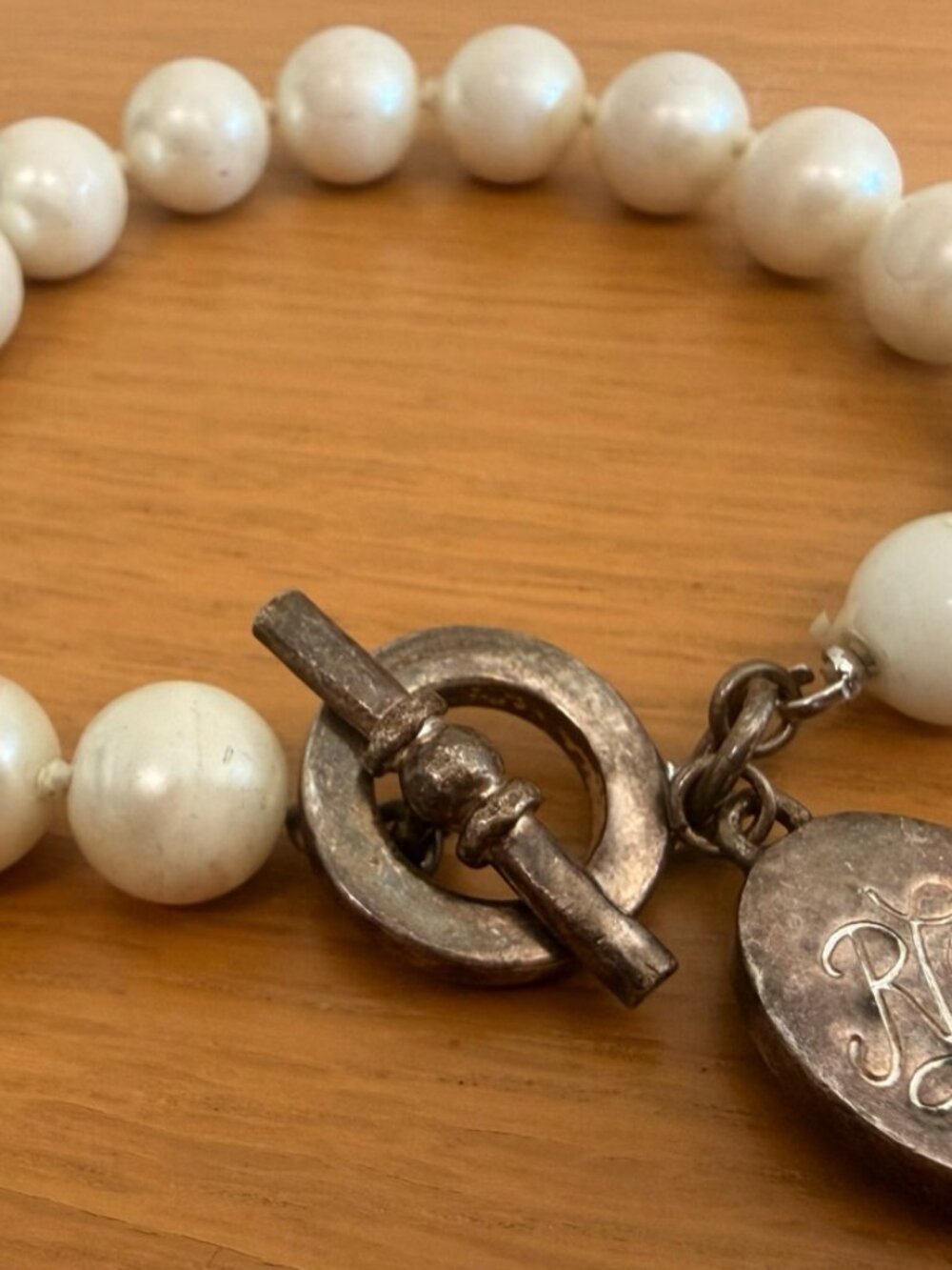 Vintage Ralph Lauren RLL Faux Pearl Toggle Charm Bracelet